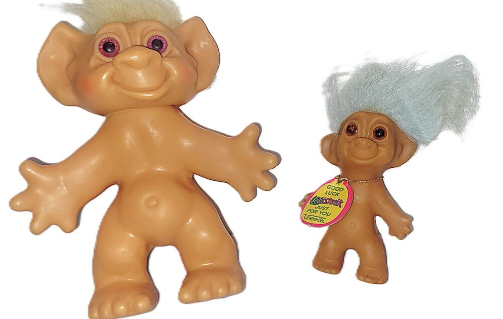 Vintage Ole Timer & Young Wishnik Troll Doll Pair